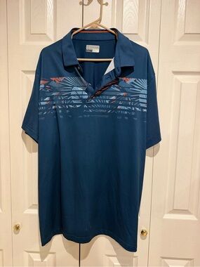 PGA Tour Men’s Teal Blue Polo with Tropical Stripe